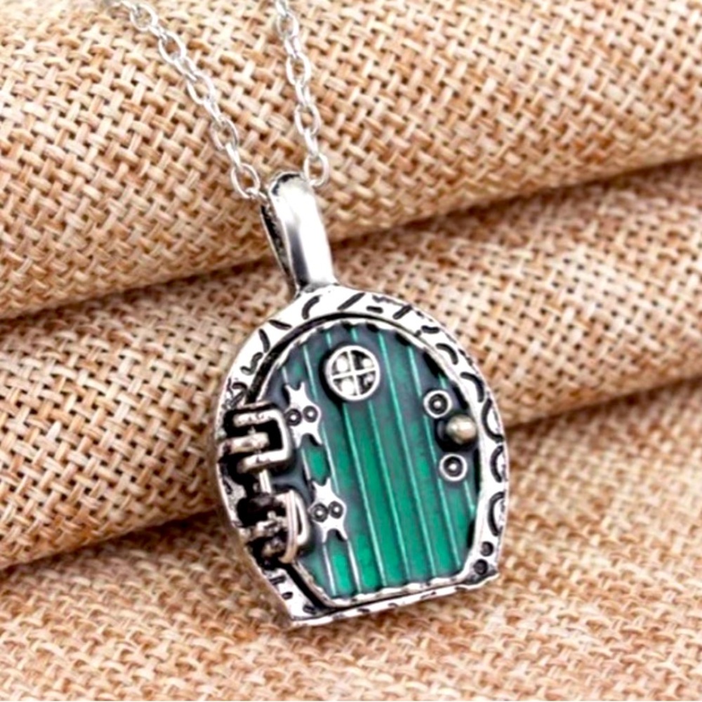 Locket Silver Necklace Fairy Gnome Green Magical Door Jewelry New Pendant Womans